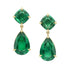 Yellow Gold Emerald Cushion and Pear Shaped Drop Earrings