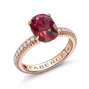 Gold Ruby Fluted Ring with Diamond Shoulders