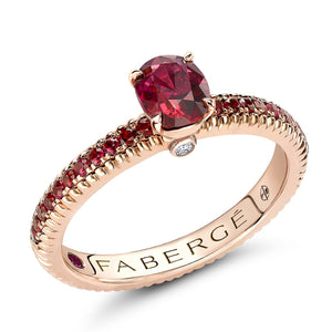 Rose Gold Ruby Fluted Ring with Ruby Shoulders