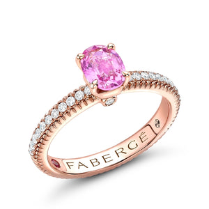 Gold Pink Sapphire Fluted Ring with Diamond Shoulders