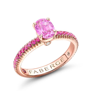 Rose Gold Pink Sapphire Fluted Ring with Pink Sapphire Shoulders