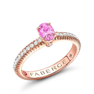 Pink Oval Sapphire Fluted Ring with Diamond Shoulders