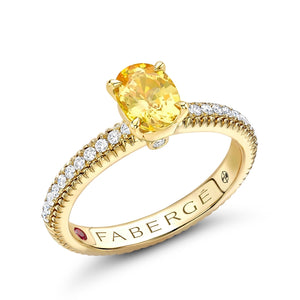 Oval Yellow Sapphire Fluted Ring with Diamond Shoulders