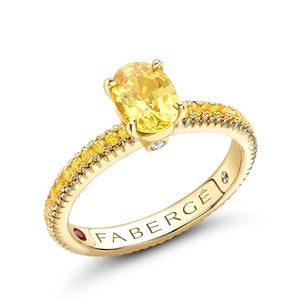 Gold Sapphire Fluted Ring with Yellow Sapphire Shoulders