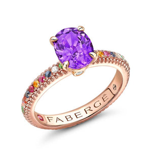 Purple Sapphire Fluted Ring with Gemstone Multicoloured Shoulders