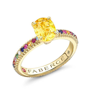 Oval Yellow Sapphire Fluted Ring with Multicoloured Gemstone Shoulders