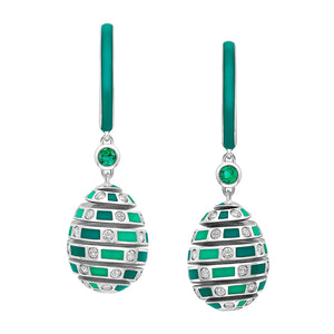 Fabergé x Beetlejuice Beetlejuice White Gold, Emerald & Green Enamel Spiral Earrings