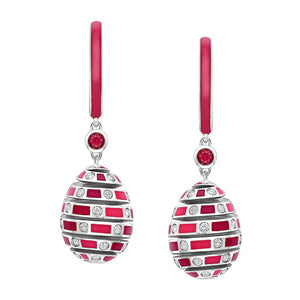 Fabergé x Beetlejuice Beetlejuice White Gold, Ruby & Red Enamel Spiral Earrings