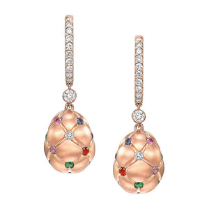 Brushed Rose Gold Diamond & Multicoloured Gemstone Egg Drop Earrings