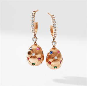 Brushed Rose Gold Diamond & Multicoloured Gemstone Egg Drop Earrings