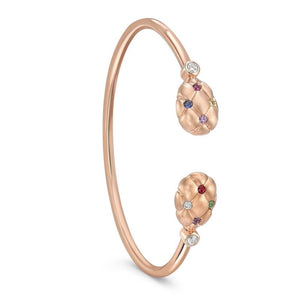 Brushed Rose Gold & Multicoloured Gemstone Open Bracelet