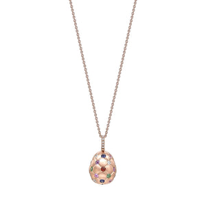 Brushed Rose Gold & Multicoloured Gemstone Set Egg Pendant