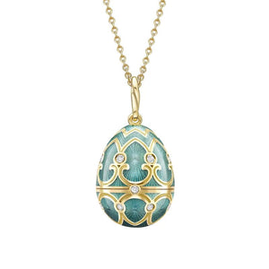 Gold Diamond & Teal Guilloché Enamel Trembling Star Surprise Locket