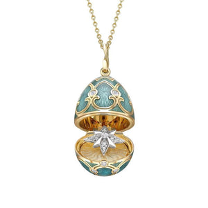 Gold Diamond & Teal Guilloché Enamel Trembling Star Surprise Locket