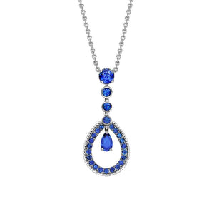 Gold Sapphire Fluted Teardrop Pendant with Pavé Sapphire Surround