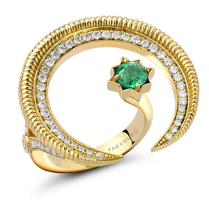 Hilal Yellow Gold Emerald & Diamond Ring