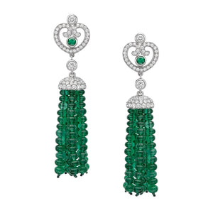 Impératrice White Gold & Emerald Tassel Earrings