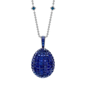 White Gold Mosaic Blue Sapphire Egg Pendant