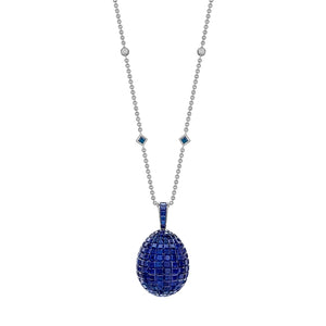 White Gold Mosaic Blue Sapphire Egg Pendant