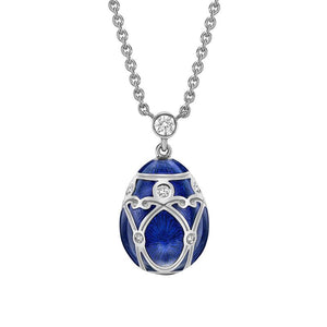 Palais White Gold Diamond & Royal Blue Guilloché Enamel Egg Petite Pendant