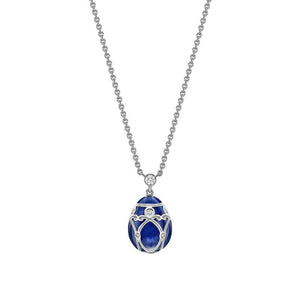 Palais White Gold Diamond & Royal Blue Guilloché Enamel Egg Petite Pendant