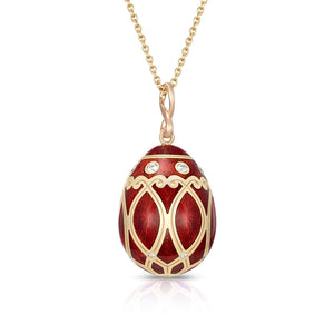 Rose Gold Diamond & Red Guilloché Enamel Egg Pendant