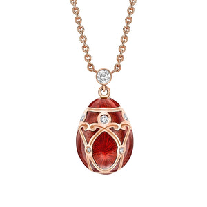 Rose Gold Diamond & Red Guilloché Enamel Petite Egg Pendant