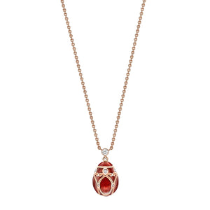 Rose Gold Diamond & Red Guilloché Enamel Petite Egg Pendant