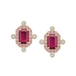 Rose Gold Ruby And Diamond Cluster Earrings