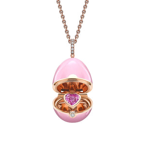 Rose Gold, Diamond & Pink Sapphire Heart Surprise Locket with Pink Lacquer