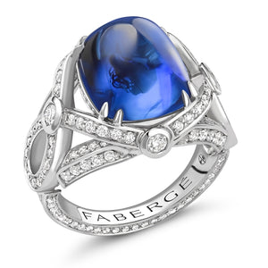 Sugarloaf Cut Blue Sapphire Ring Set With Diamonds