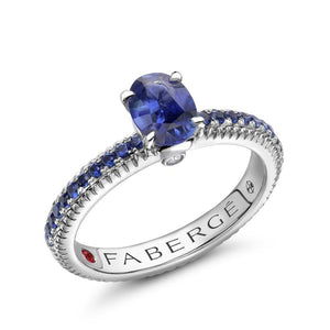 White Gold Blue Sapphire Fluted Ring with Sapphire Shoulders