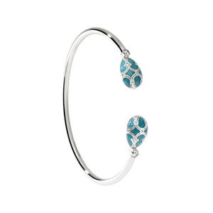 White Gold Diamond & Teal Guilloché Enamel Open Bracelet