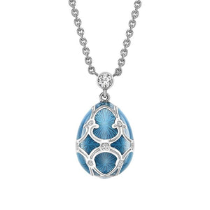 White Gold Diamond & Teal Guilloché Enamel Petite Egg Pendant