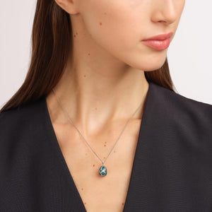 White Gold Diamond & Teal Guilloché Enamel Petite Egg Pendant