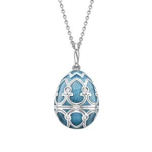 White Gold Diamond & Teal Guilloché Enamel Snowflake Locket Surprise