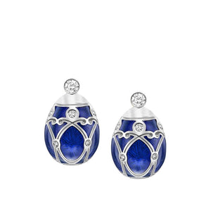 White Gold Diamond and Royal Blue Guilloché Enamel Earstuds