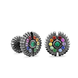 White Gold & Black Rhodium Rainbow Gemstone Fluted Round Cufflinks