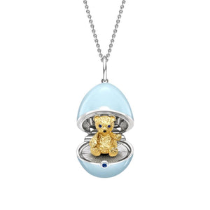 White Gold, Yellow Gold & Sapphire Teddy Surprise Locket with Blue Lacquer