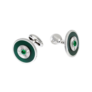 White Gold Emerald & Green Guilloché Enamel Round Cufflinks REF: 1671/17