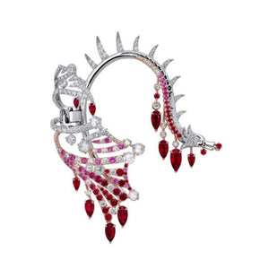 White and Rose Gold Ruby and Diamond Dragon Ear Cuff