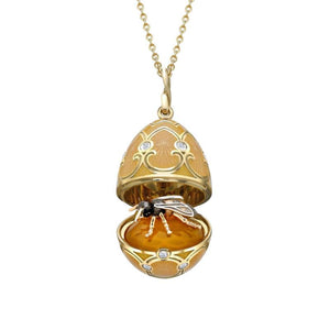 Yellow Gold Diamond & Guilloché Enamel Bee Surprise Locket