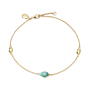 Yellow Gold Diamond & Turquoise Guilloché Enamel Chain Bracelet