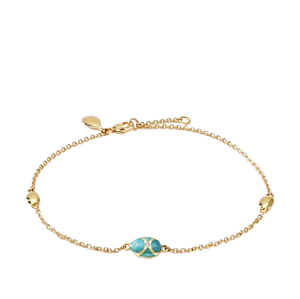 Yellow Gold Diamond & Turquoise Guilloché Enamel Chain Bracelet