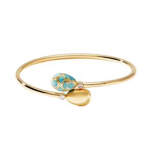 Yellow Gold Diamond & Turquoise Guilloché Enamel Crossover Bracelet