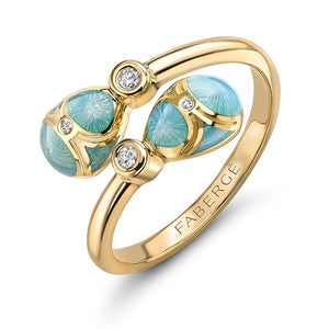 Yellow Gold Diamond & Turquoise Guilloché Enamel Crossover Ring