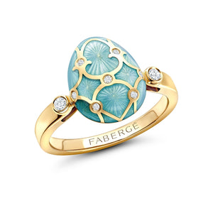 Yellow Gold Diamond & Turquoise Guilloché Enamel Egg Ring