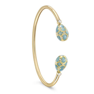 Yellow Gold Diamond & Turquoise Guilloché Enamel Open Bracelet