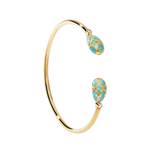 Yellow Gold Diamond & Turquoise Guilloché Enamel Open Bracelet