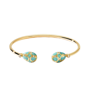 Yellow Gold Diamond & Turquoise Guilloché Enamel Open Bracelet